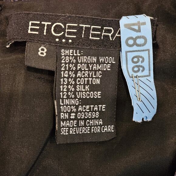 Etcetera Women's Dress Virgin Wool Silk Cotton Blend Sheath Blue Black Grey Sz 8 - Picture 5 of 14